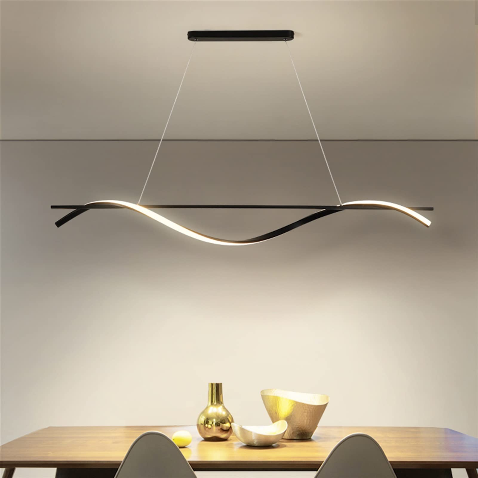 Lustre de plafond LED moderne noir 120x12 cm pour éclairage de salle à manger