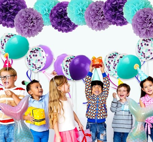 Image of Tissue Paper Pompoms Paper Flower 12 Pcs Purple,Blue Light Purple,Paper Flower Ball for Birthday Party Baby Shower Bridal Shower Party Decoration