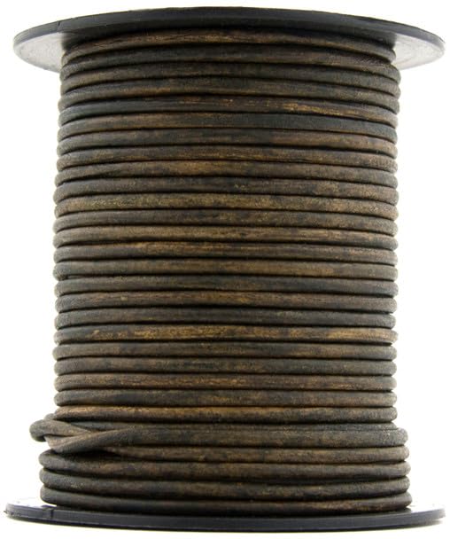 Xsotica-Dye Round Leather Cords -2.0 mm Leather Cord (Military Green Distressed, 50 Meter(54 Yard))