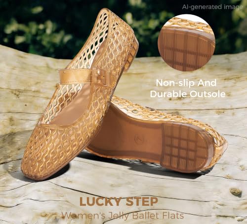 LUCKY STEP Women's Jelly Ballet Flats Buckle Strap, Beige, 8 by LUCKY STEP - Used condition - Image 5