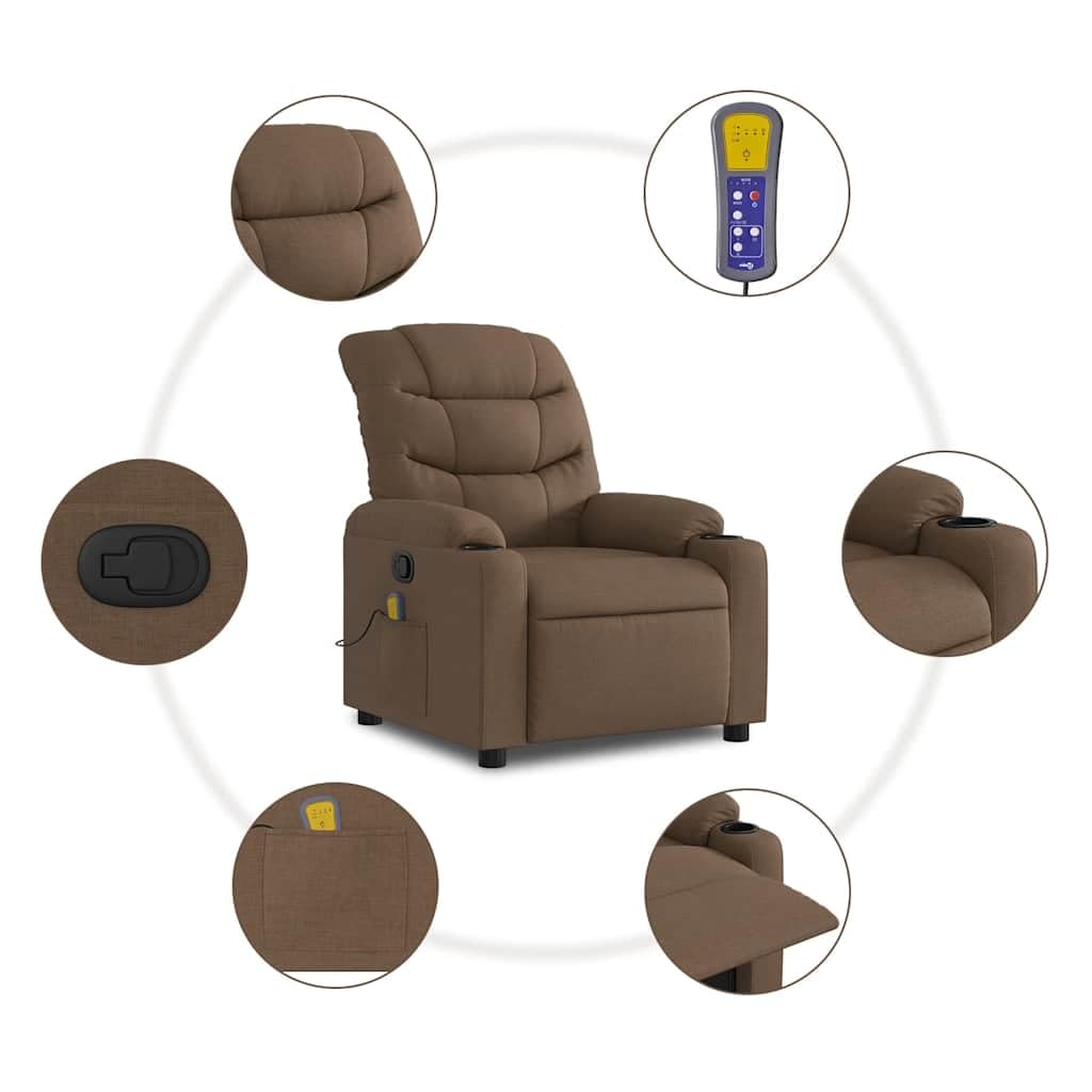Fauteuil de Massage inclinable Marron Tissu Fauteuil de Relaxation, Siège de Chaise pour Relax, Salon, Maison, Bureau, Chambre à Coucher -K