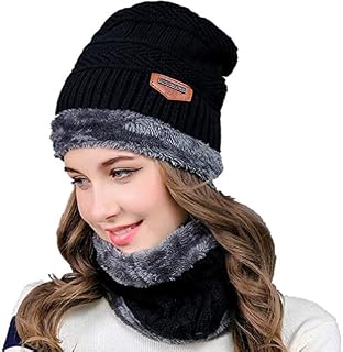Kyowoll Unisex Winter Thermal Beanie Hat and Circle Scarf Set Knitted Beanie Circle Loop Infinity Scarfs Neck Warmer Ski Snowboard Warm Winter For Men Women (Black)