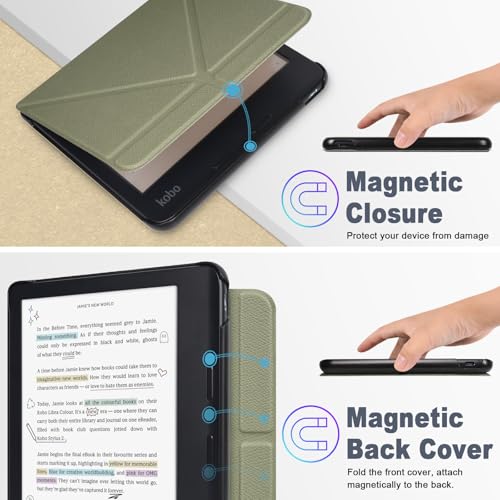 Caweet Case for Kobo Libra Colour 7 Inch 2024 Release, Premium PU Leather Foldable Stand Protective Sleeve Cover with Auto Wake/Sleep Feature, Green by Caweet - Image 5