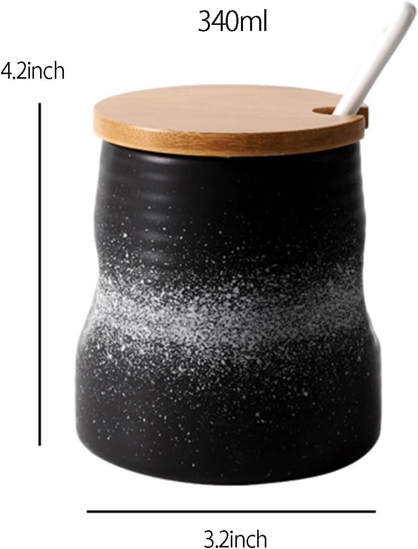ciotola di zucchero di ceramica, Barattolo for spezie retrò con zuccheriera in ceramica con coperchio e cucchiaio in legno, 11 once(White)
