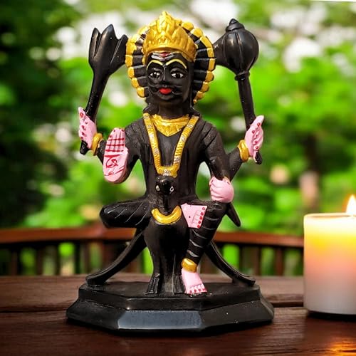 Estatua Lord Shani Dev 6.25 pulg 600 g piedra jabón miniatura 2