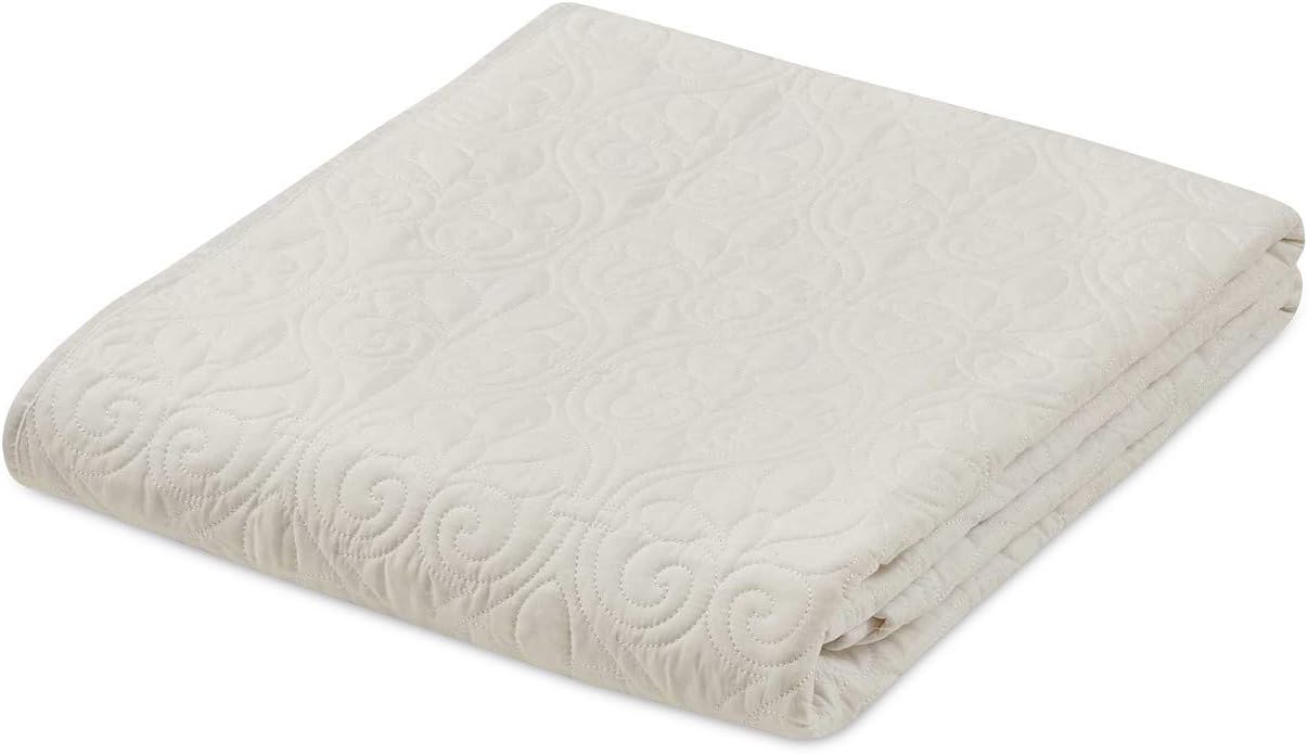 Madison Park Throw Blanket - Reversible Damask Quilting Design, Soft Pre-washed Microfiber, Cotton Filled Spread, Cozy Summer Blanket - Throw for Living Room Couch, Sofa, Bed, Quebec, 60x70", Ivory