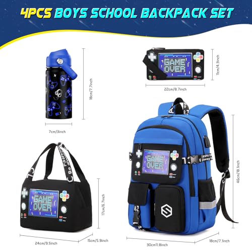 Boys Backpack, Cool Luminous Gamer School Backpacks for Boys with 14oz Insulated Water Bottle Lunch Bag Pencil Case, Kids Backpack Book Bags for Kindergarten Elementary Middle School2