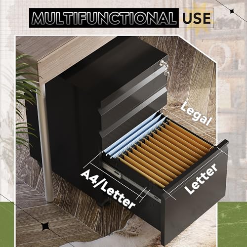 Image of DEVAISE 3 Drawer File Cabinet with Lock, Fully Assembled Except Casters