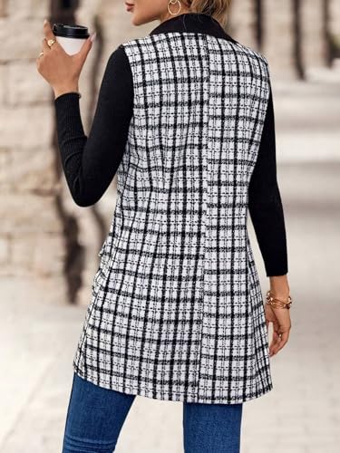 IDEALSANXUN Womens Long Tweed Vest Fall Winter Sleeveless Blazer Jackets Trench Coat3