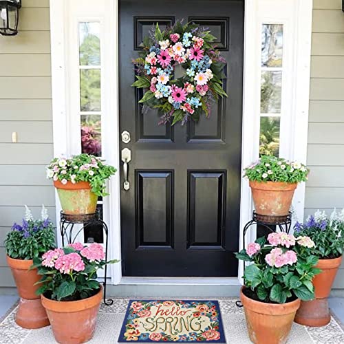 Spring Summer Wreath For Front Door With Hello Spring,Colorful Daisy Flower Wreath, Unique Door Hanging,Porch Floral Decor, Hello Sping Wreath With Bunny Sign- 20Inch #TOP1