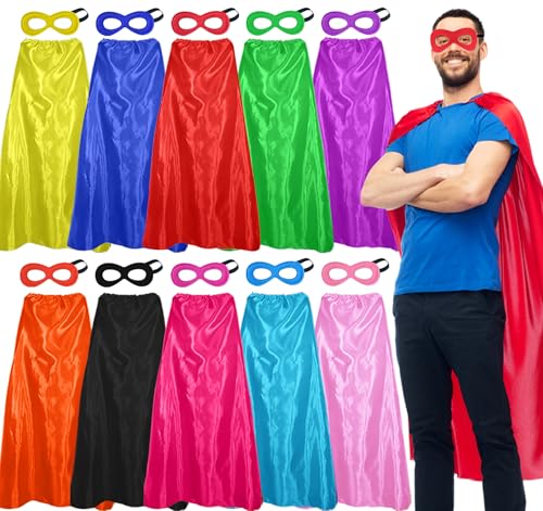 D.Q.Z Bulk Superhero-Capes and Masks for Adults Super Hero Costume Women Men Group Halloween Party Favors,10 Pack