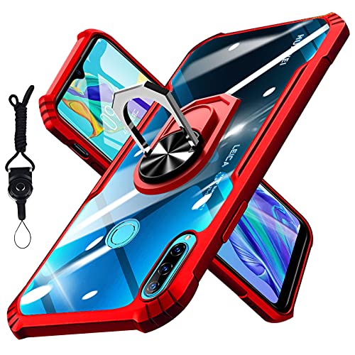 Huawei P30 Lite ケース クリア リング付き 耐衝撃 TPU 透明 衝撃吸収 米軍MIL規格 ストラップホール付き 車載ホルダー対応 全面保護 Huawei P30 Lite ケース 薄型 軽量 スタンド機能 カメラ保護 携帯カバース クラッチ防止 人気 レッド RP61-DF-P30i-HON