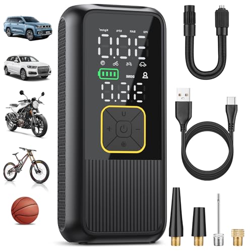Tire Inflator Portable Air Compressor - 150PSI Air Pump for Car Tires, Bikes, Motorcycles & More - Portable Tire Inflator for Car with Digital Pressure Gauge, Auto Shut Off, Fast & Pocket Design