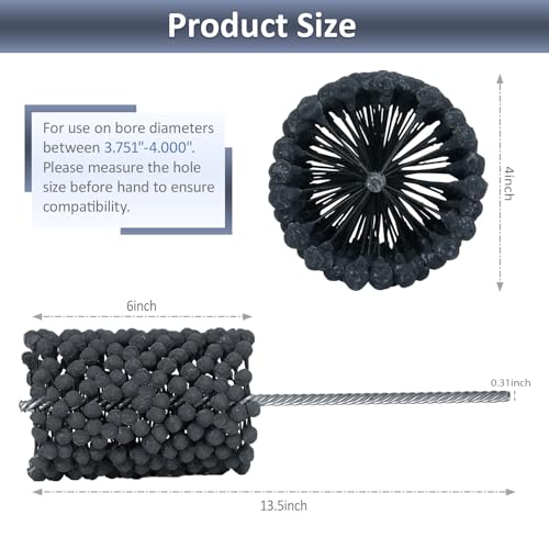Image of Cylinder Hone, 240 Grit Silicon Carbide, 4 inch (101mm) Diameter Ball Hone | for Hole Diameters 3 3 /4 inch - 4 inch, Cylinder Engine Sanding Brush for Mild Steel, Stainless Steel and Cast Iron