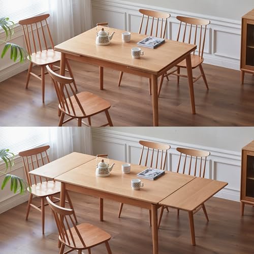 49.21’’-76.77’’ Extendable Dining Room Table for 6-10 Person, 100% Solid Wood Oak Dinner Kitchen Table, Mid Century Modern Dining Table for Kitchen, Living Room, Apartment (Natural) - Image 4