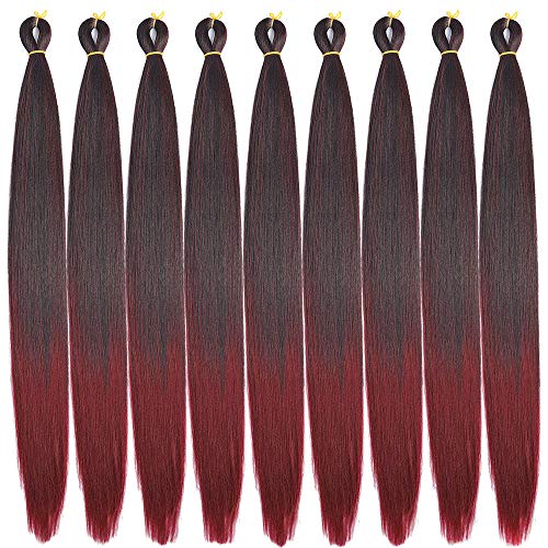 Ombre Pre-Stretched Braiding Hair 8 Pcs/Lot 24 inch Crochet Braiding hair Free Perm Yaki Straight Low Temperature Synthetic Fiber Braiding Hair (24", T1B/Burgundy#)