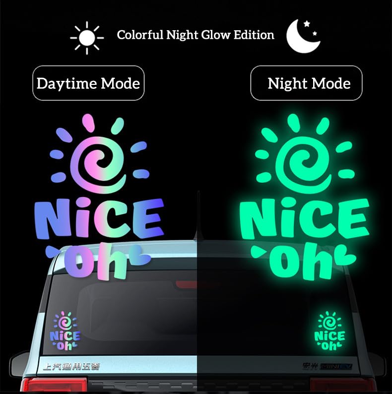 Image of Car Sticker, Decals 4 Car Motorcycles,Sunflower, Glow-in-Dark,Scratch Shields,Covering Scratches, Fluorescent,Waterproof and Fade-Resistant,No Damage (Dazzling Night Light(Nice oh) 4.72'' x 3.94'')