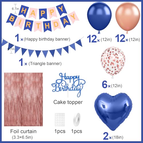 Image of Navy Blue Rose Gold Birthday Decorations,Birthday Balloons Set