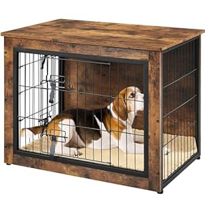 Yaheetech 32” Dog Crate Furniture with Cushion Wooden Dog Crate with Double Doors/Adjustable Feet Side End Table for Small/Medium Dogs