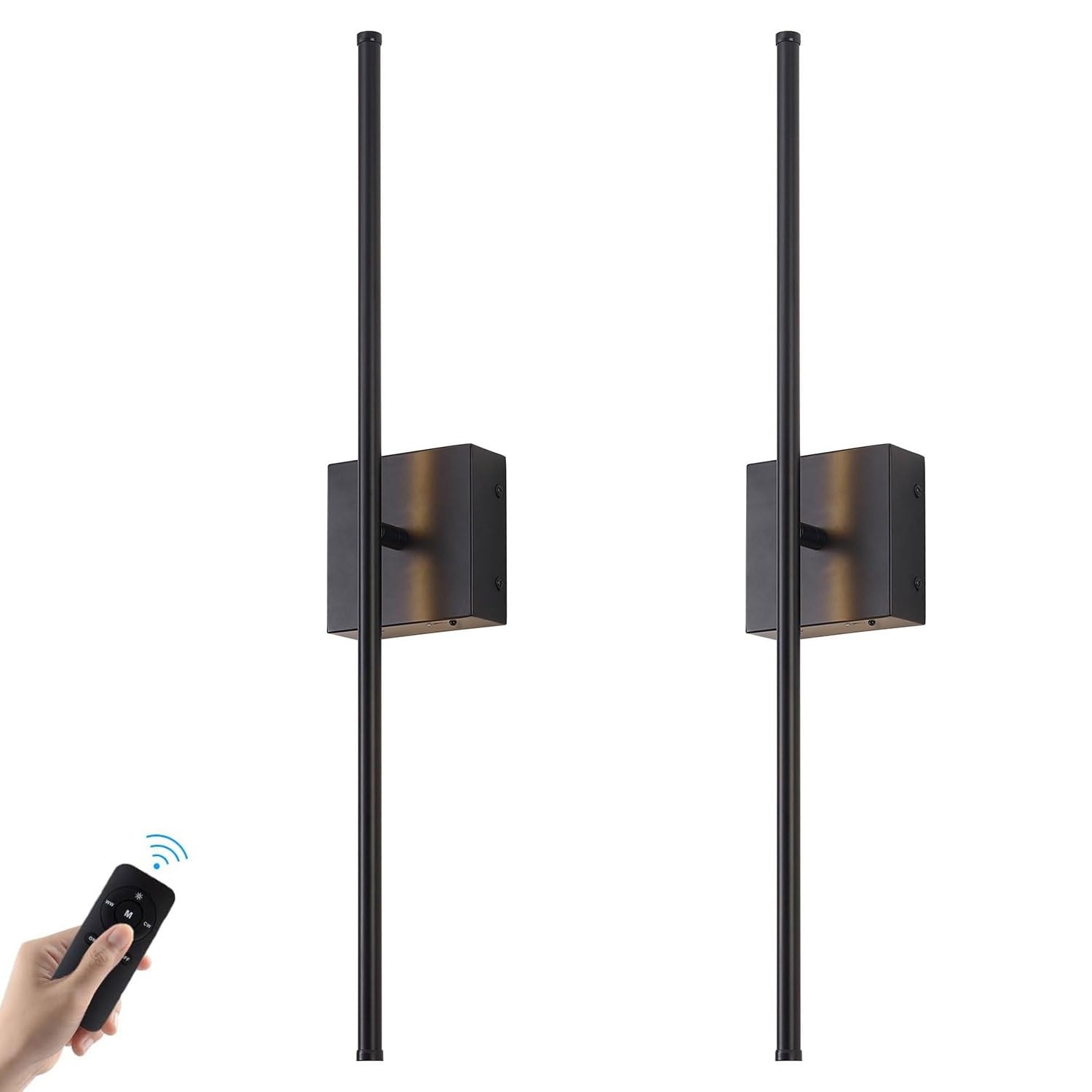 Wall Light Battery Operated Wall Sconces with Remote Control, Dimmable Wall Sconces Set of Two, 350°Rotate, 3000K LED Gold Wireless Wall Light for Living Room, Hallway, Bedroom(Black)