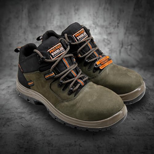 Image of Woodland Armour Nubuck Leather Safety Shoes for Men | Oil Resistant Safety Shoe with Anti Slip Grip | Lightweight, Antistatic PU Double Density with Composite Toe | Olive Green (6 UK, 40 EU)