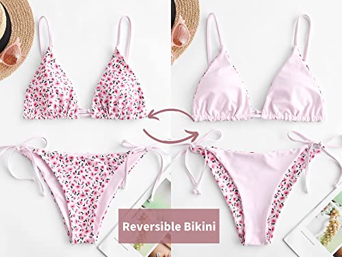 Image of ZAFUL Women's Triangle Bikini Floral String Bikini Set Two Piece Swimsuit Bathing Suits