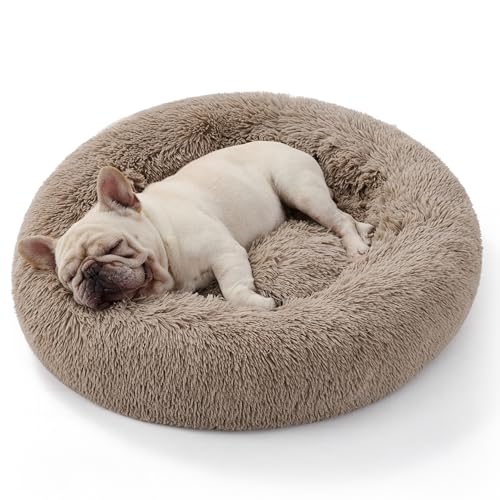 BEDSURE Hundebett waschbar Flauschiges Katzenbett - Ø 70 cm Katzenschlafplatz für Katzen und Hunde, plüsch Katzenkissen rund Kuschelbett, Kamel