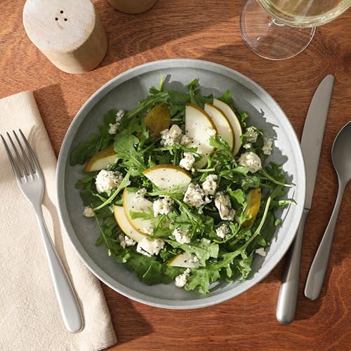 Image of Gibson Elite Beckett 4-Piece Ash White Dinner Bowl Set - Reactive Glaze Stoneware - Shallow Pasta Bowls - Round Wide-Rim Design - Microwave & Dishwasher Safe