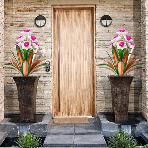 Image of TOMBABY Huge Metal Agave Plants Outdoor Decoration Outdoor Garden Decorated with Flowers Mexican Yard Art Plant Garden Gift(red 2 Pack)