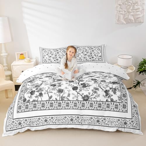 Linge de lit fleurs rustiques et feuilles botaniques motif chic