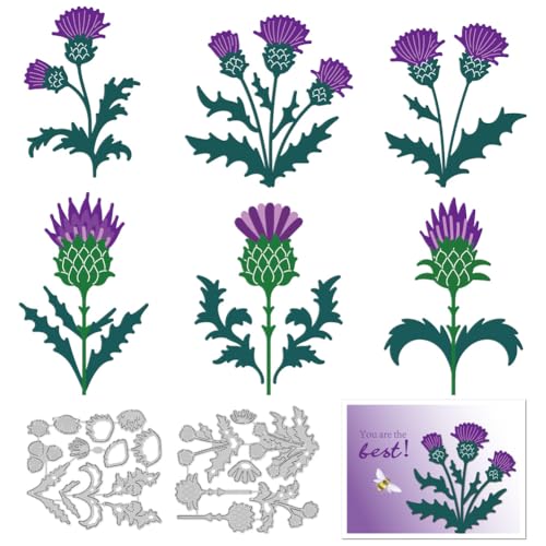 DELORIGIN Scottish Thistle Cutting Dies Flower Card Making Die Stencil Metal Die Cuts Card Scrapbooking Embossing Template Dies for Greeting Cards Craft Album Invitation Festive Birthday Decor