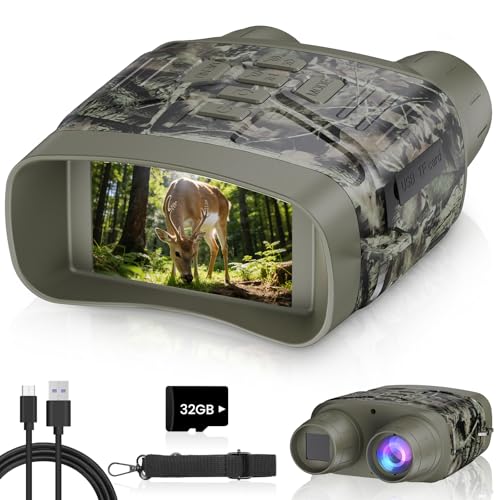 HEXEUM 4K Night Vision Goggles for Adults, Night Vision Binoculars with 5000mAh Rechargeable Battery and 32GB Card, 3' HD Screen for Wildlife Observation, Hunting and Security