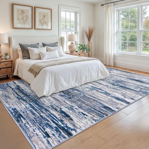 Navy Blue Gray Neutral Multi 9x12 Modern Abstract Area Rug for Bedroom, Large Super Soft Washable Rug with Non-Slip, Non-Shedding Rugs for Living Room, Indoor Door Mat for Office Home Décor