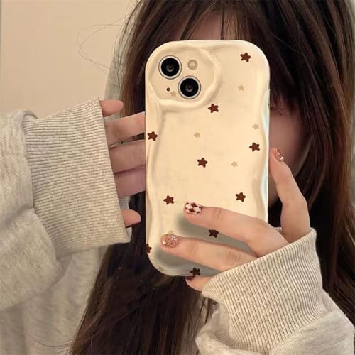 LIRASIRA Compatible con Realme C21Y/Realme C25Y, Patrón Estrellas, Puntos, Moño Rosa, Borde Onda Crema, Funda Suave Silicona