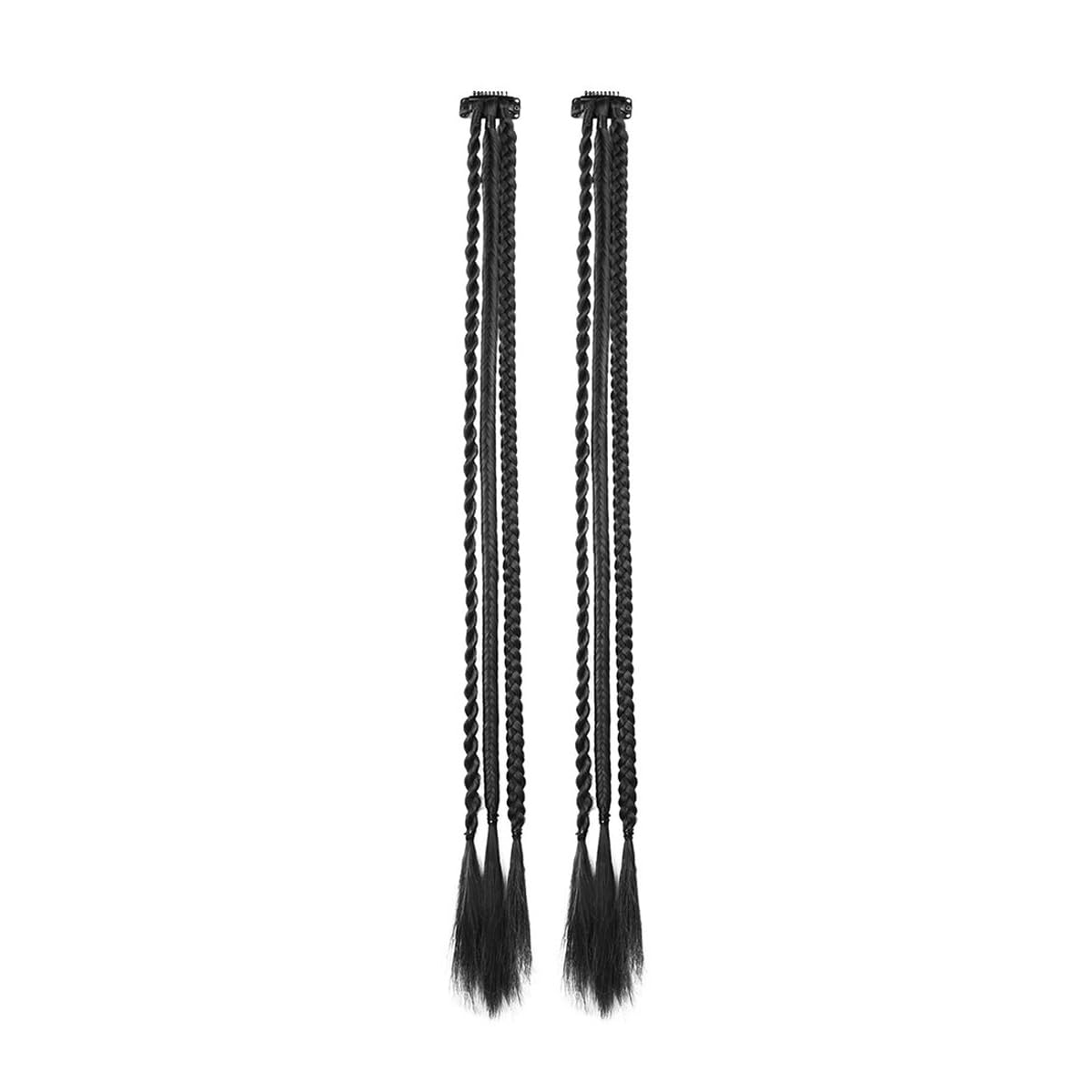 Traziewell Black Hair Extensions Clip in Long 2 Pieces Hair Extension Synthetic Hairpiece Braiding 0132