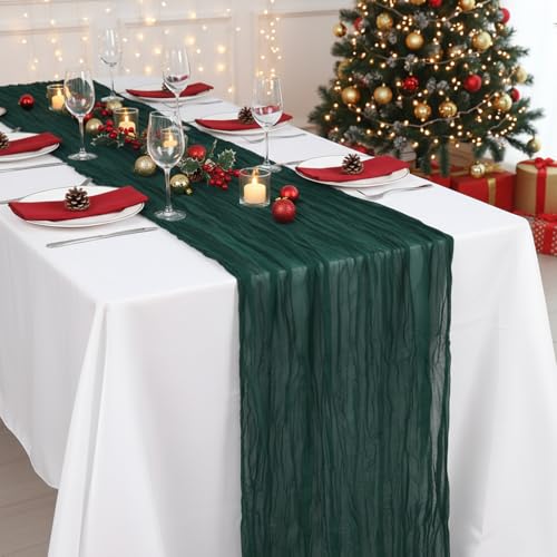 image for Fixwal 3 Pack Christmas Table Runners, Pleated Boho Gauze Table Runner