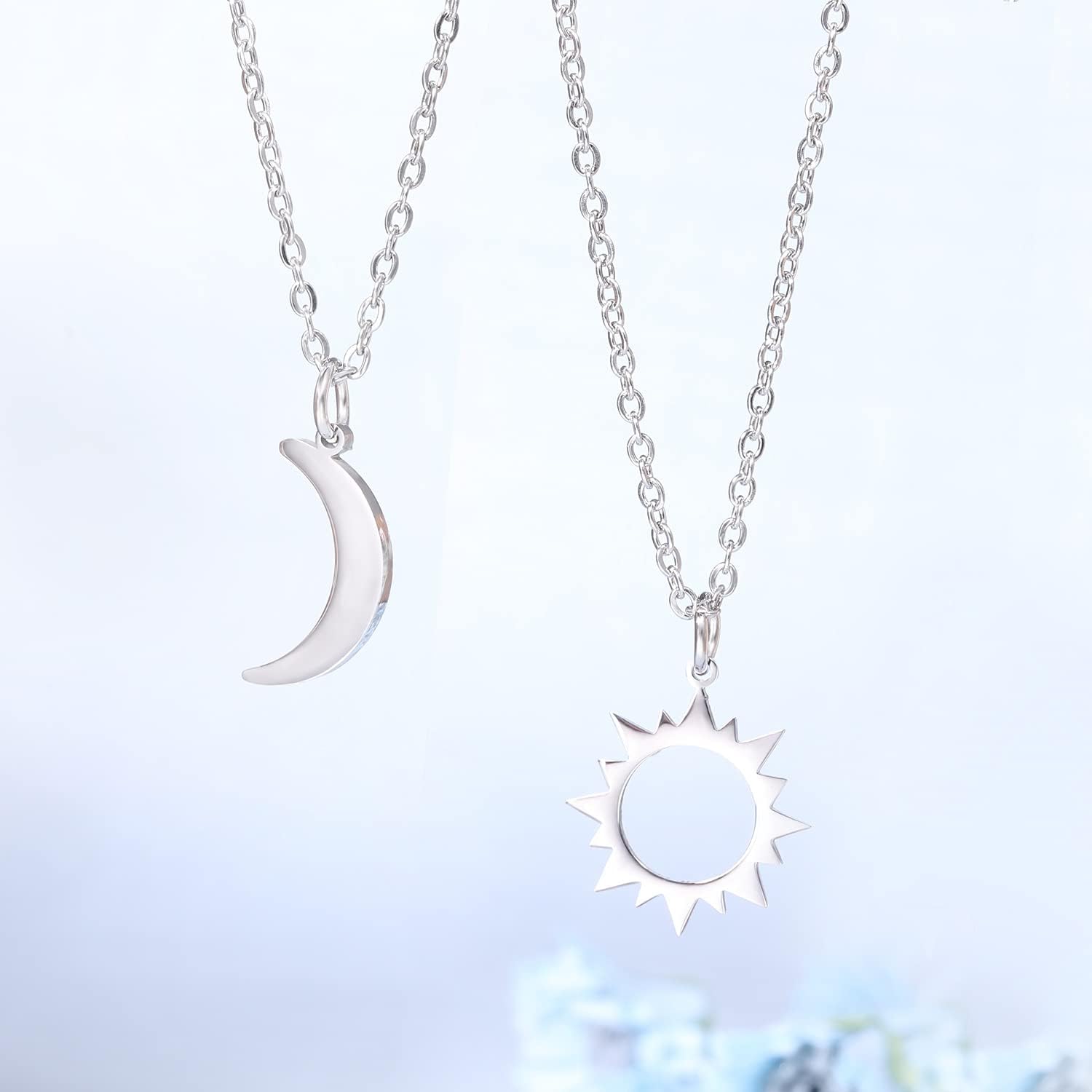 Sisters Necklace for 2, Sun and Moon Matching Necklaces Birthday Christmas Gifts for Girls Women BFF