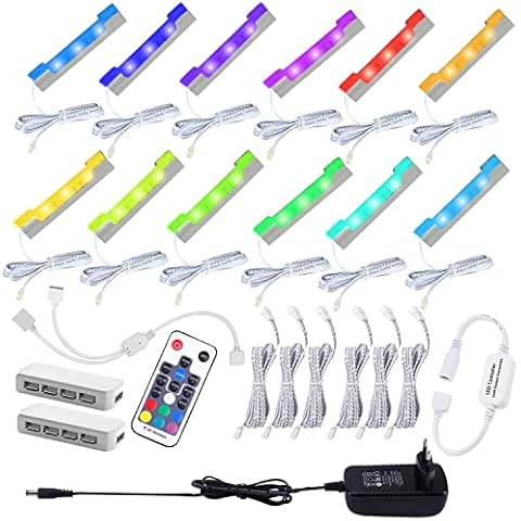 Juego de 12 luces LED RGB con mando a distancia para suelo de cristal y armario Cover