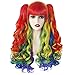 JoneTing Lolita Cosplay Wig with Pigtail Wig Long Curly Multi-Red Synthetic Wigs Hair