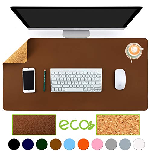 Aothia Eco-Friendly Natural Cork & Leather Double-Sided Office Desk Mat 31.5" x 15.7"