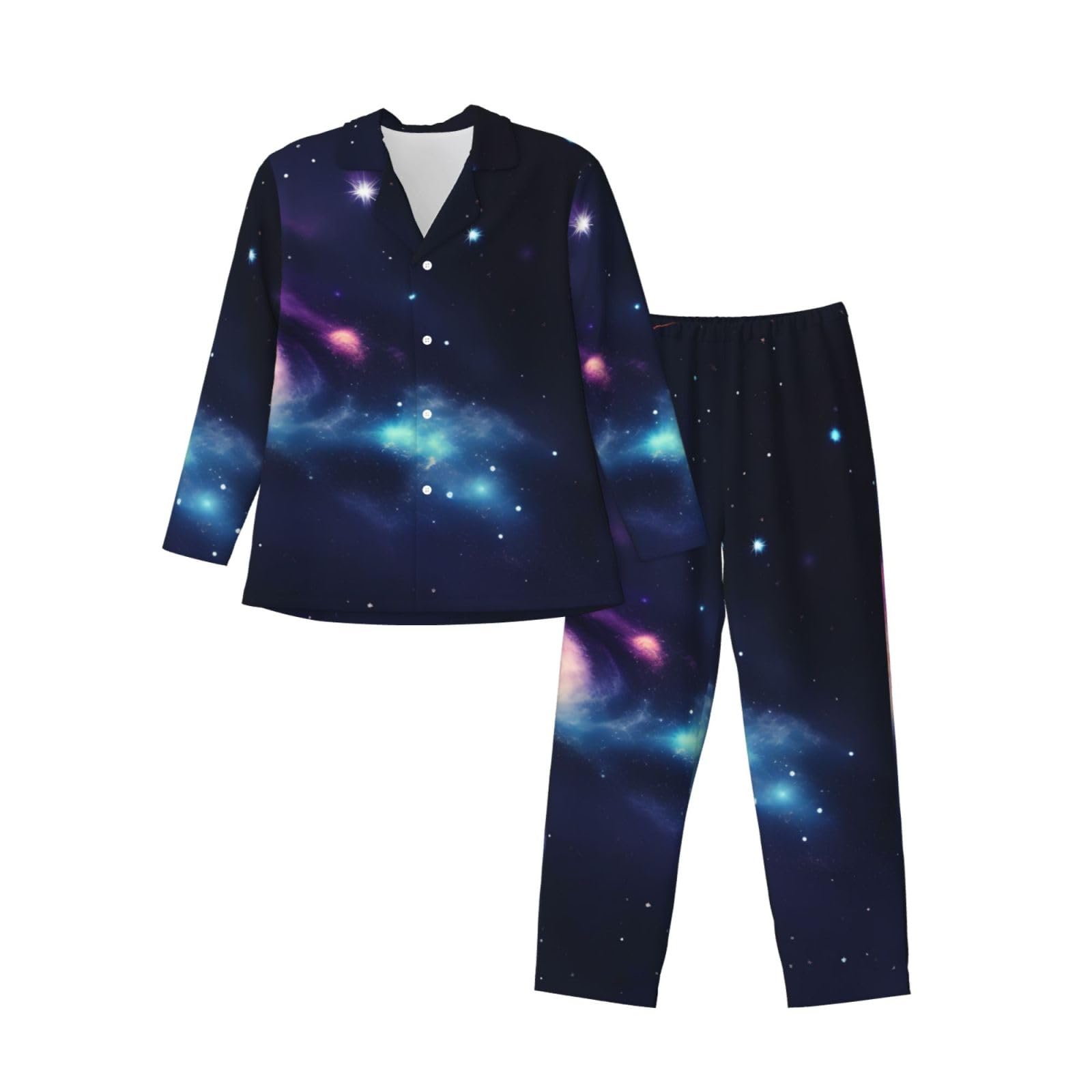 Universe Galaxy Space Print Herren-Pyjama-Set, langärmelig, zweiteilig, Hauskleidung, bequeme Nachtwäsche, Nachtwäsche