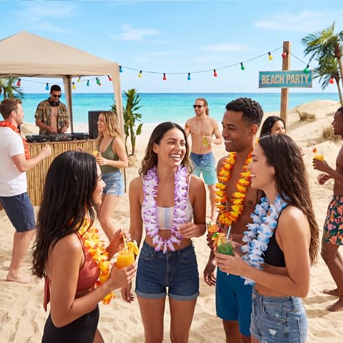 Image of Joyin Toy 36 Counts Hawaiian Leis Bulk, Tropical Flower Lei Hawaiian Lei Beach Hawaii Luau Party Favor Decoration Packs Party Supplies(3 Dozen)