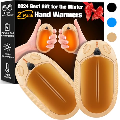 2 Pack Hand Warmers Rechargeable,Portable Electric Hand Warmers Reusable, 2 in 1 Hand Warmer Great Warm Gift for Christmas Outdoors/Indoor/Hunting/Golf/Camping/Football for Men Women Khaki