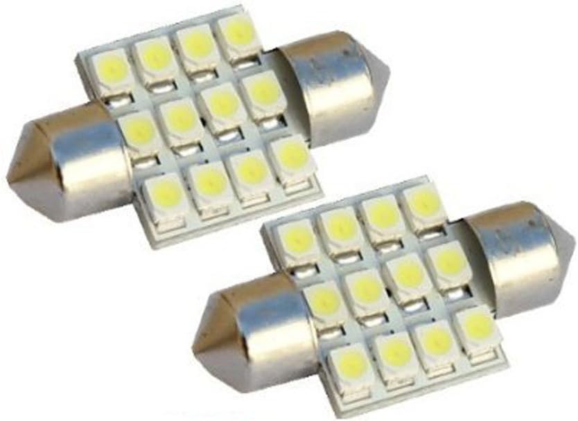 EZ Motoring 2pcs 31mm 12-SMD 1.25" 12V Festoon Dome Light LED Bulbs + STICKER DE3175 DE3022 DE3021 3175 - White