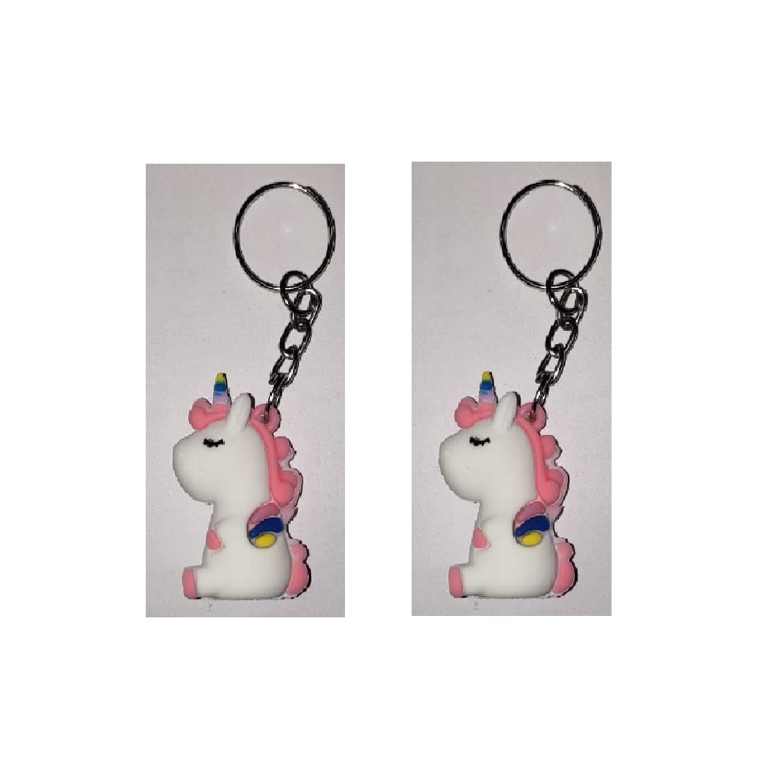 OJ Unique Cute Beautiful Small Size Key chain 3 D keychain Silicone Rubber Uni Corn Shape White Color Key chain for Bike Car House Office keys Bag & Luggage's Hanged For Women & Kids - Pack of 2