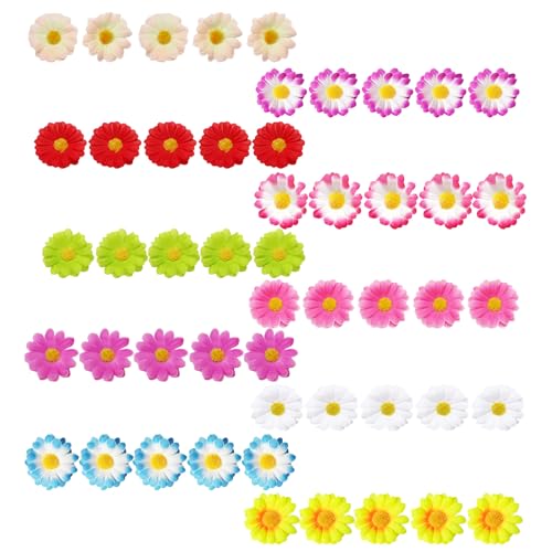 DHWEKU 50pcs Flores Margaritas Artificiales Mixtos 4cm Cabezas de Giralsol Pequeña de Seda Flores Falsas Gerberas para Decoración Hogar Boda Ceremonia DIY Manualidad(10 Colores)