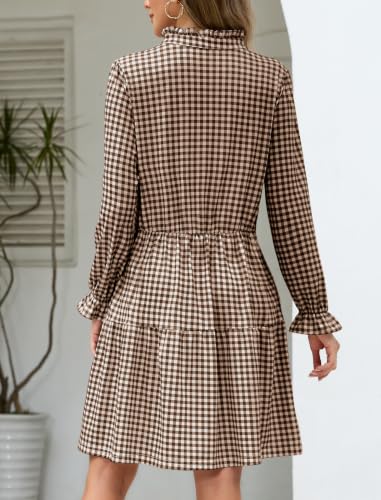 Image of Theenkoln Womens Casual Midi Dress: Short Sleeve V-Neck Empire Waist Gingham Spring Fashion Long Trendy Tiered Formal Dresses