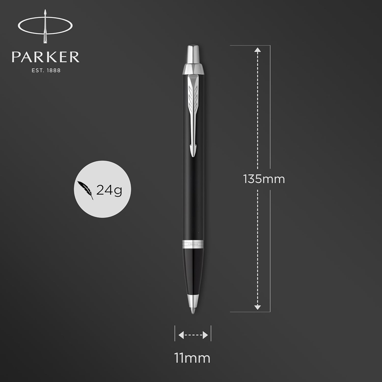 regalo grabado Bolígrafo Parker IM Personalizado de Metal Color Negro | Bolígrafo Parker IM Negro, Grabado láser de 2 líneas, Cuerpo de metal, Mecanismo retráctil, Caja y sobre opcional