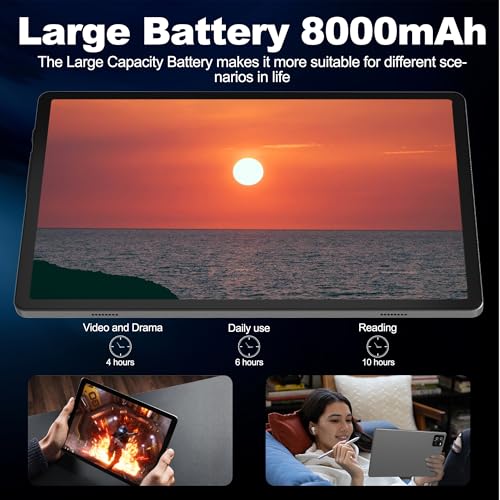 Image of Android 13 Tablet - 10.1 Inch Android Tablet with Case, 8GB RAM 128GB ROM 1TB Expand, Quad-Core Processor, 1280 x 800 IPS HD Touch Screen, 8000mAh Battery, GPS, WiFi,Bluetooth, Dark Grey