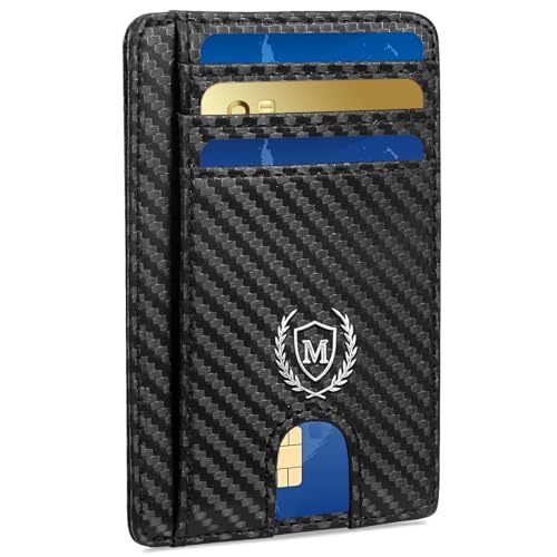 Personalized Gifts Slim Minimalist RFID Blocking Leather Wallet for Men,Initial Carbon Fiber Travel 8 Card Slot Credit Card Holder Wallets Unique Christmas Birthday Gift for Men Dad Husband (M)